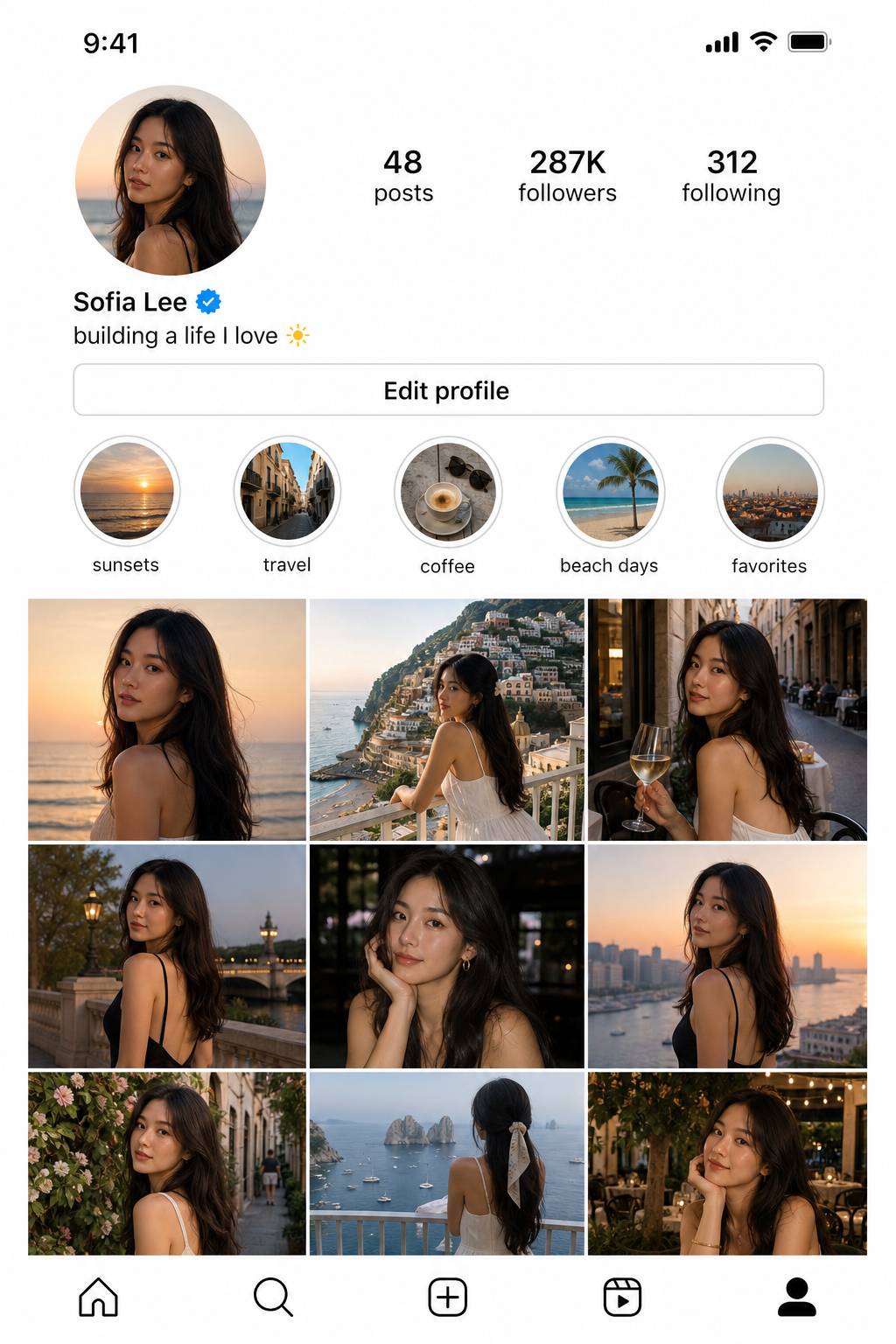 Instagram feed after — cinematic, vibrant, cohesive