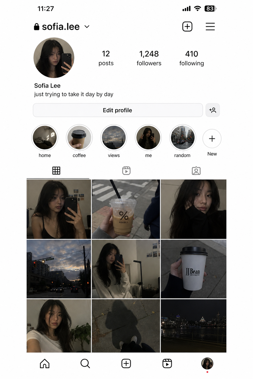 Instagram feed before — dim, muted phone snaps