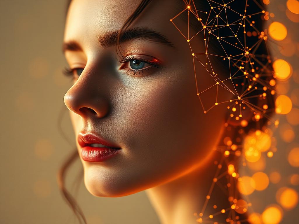 AI portrait being assembled from light and geometry